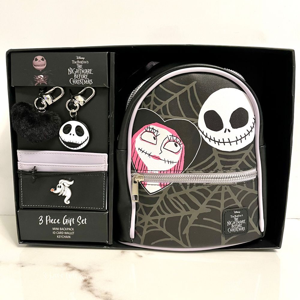 Disney Nightmare Before Christmas Backpack Wallet Keychain Gift Set Jack Sally